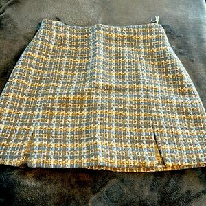 Zara Cream and Brown A-Line Mini Skirt